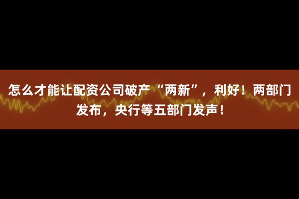 怎么才能让配资公司破产 “两新”，利好！两部门发布，央行等五部门发声！